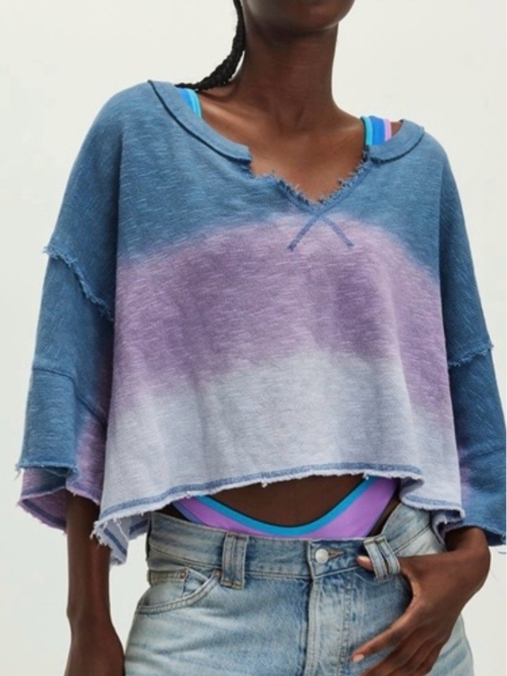 We The Free Blue Lavender Ombre Cropped Sweatshirt